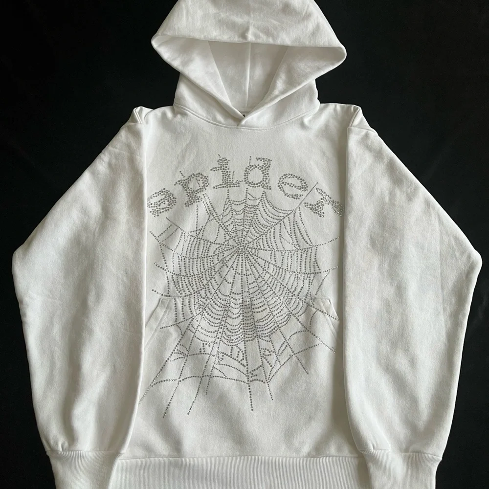Shirts | Sp5der Og Rhinestone Logo Hoodie White Size Small | Poshmark